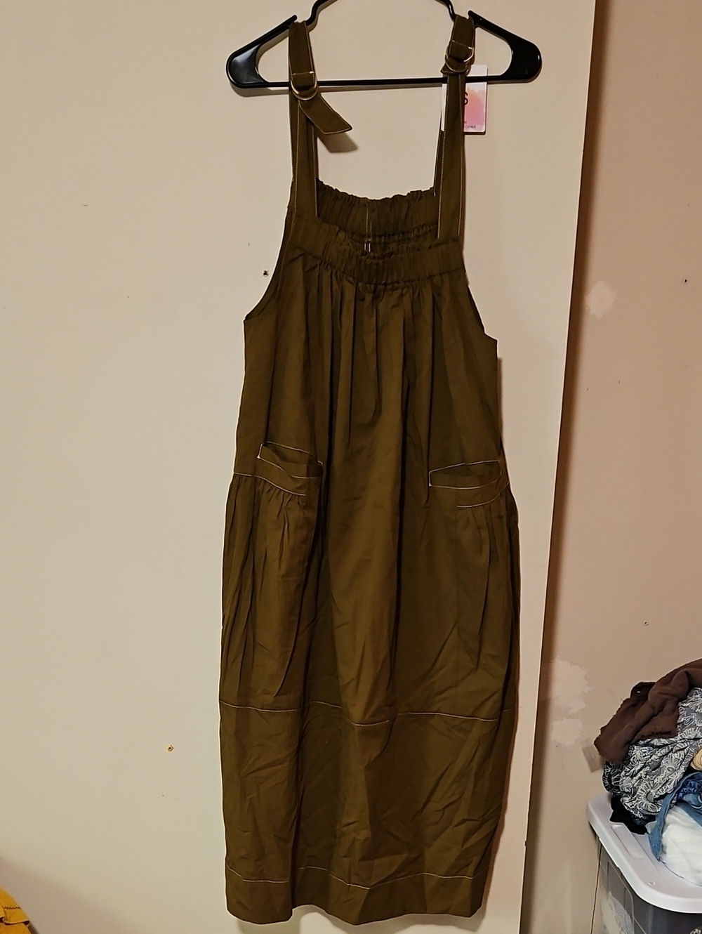 Olive Green Pinafore-Style Wide Leg Jumpsuit
